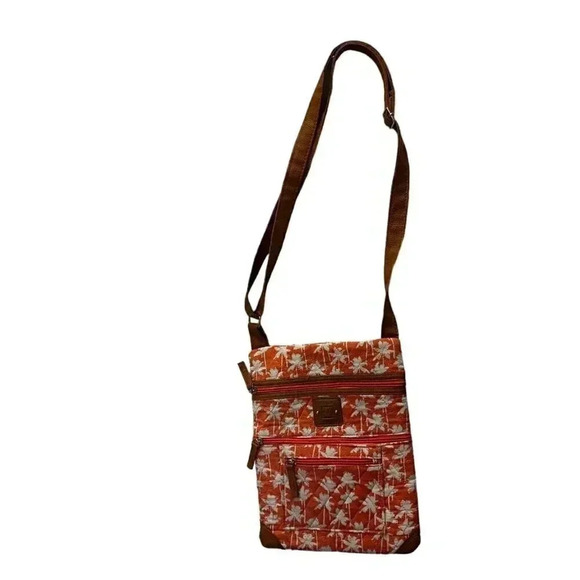 Stone Mountain crossbody purse orange palm tree print quilted - Picture 2 of 12